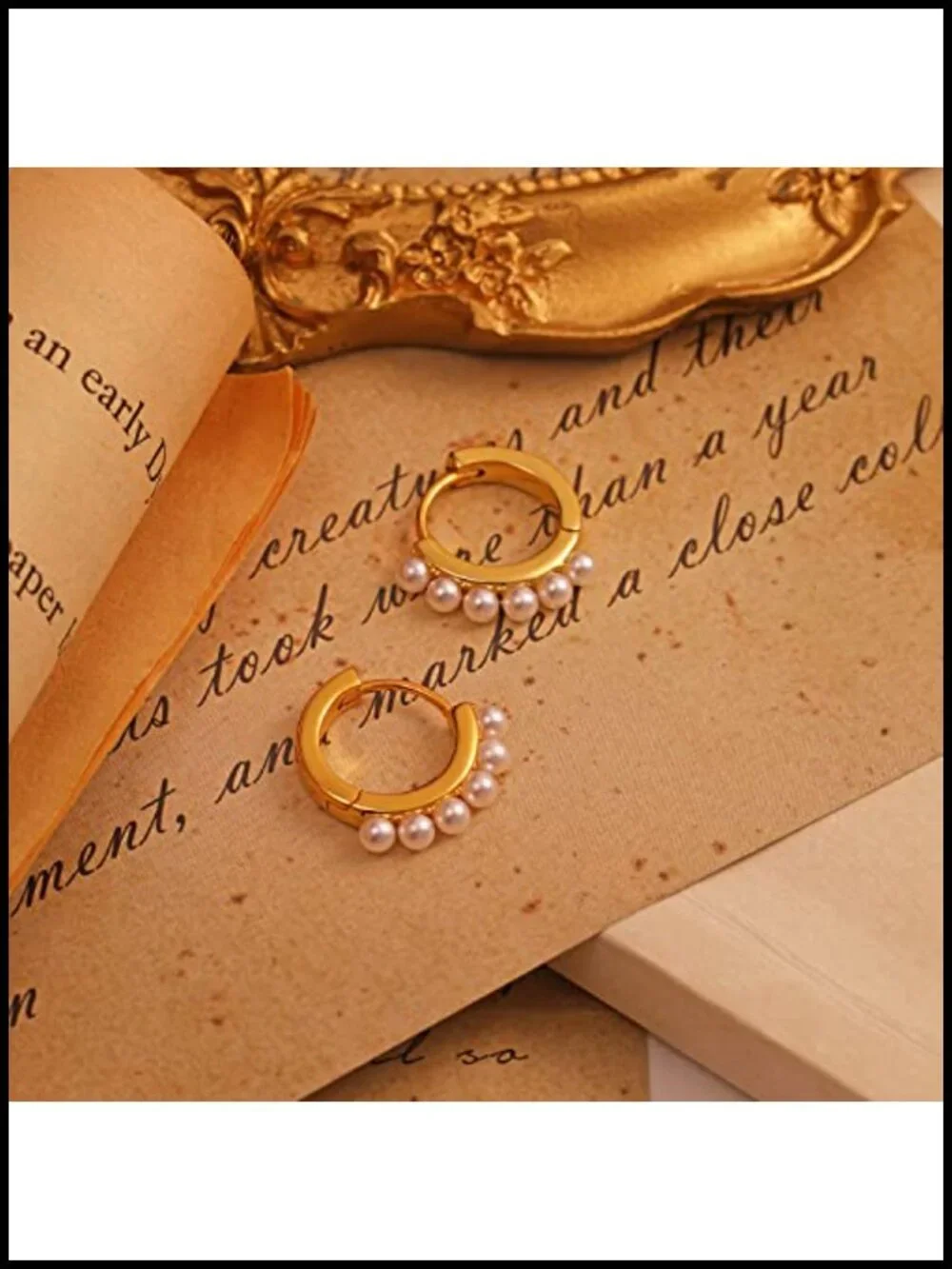 18K Gold Filled Beaded Huggie Hoop Earrings Hypoallergenic U-Shape